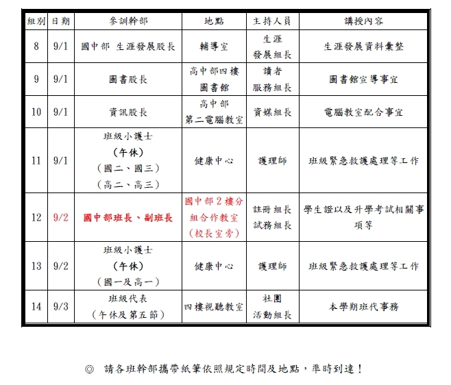 公告:新北市立金山高級中學 114學年度第一學期班級幹部訓練講習實施辦法(更新版)圖片